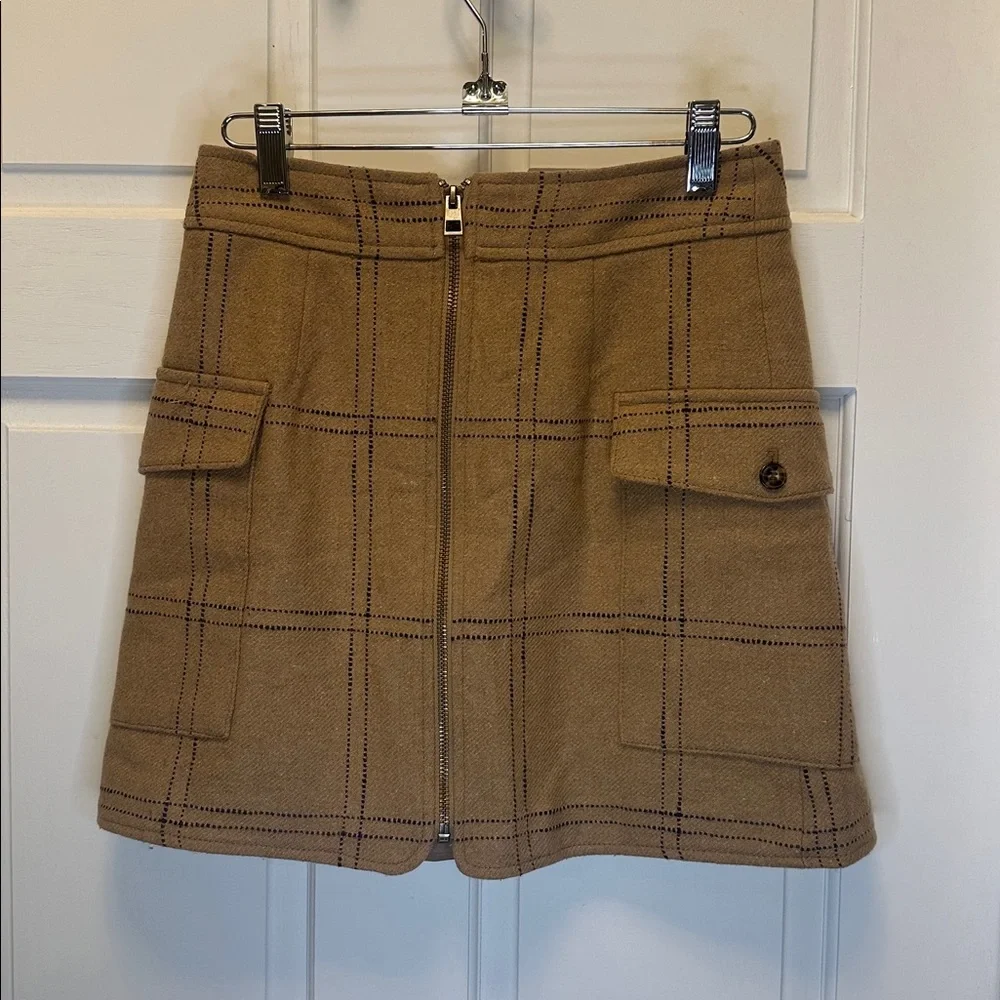 Madewell Zip Front  Tan Plaid Wool Blend Mini‎ Skirt